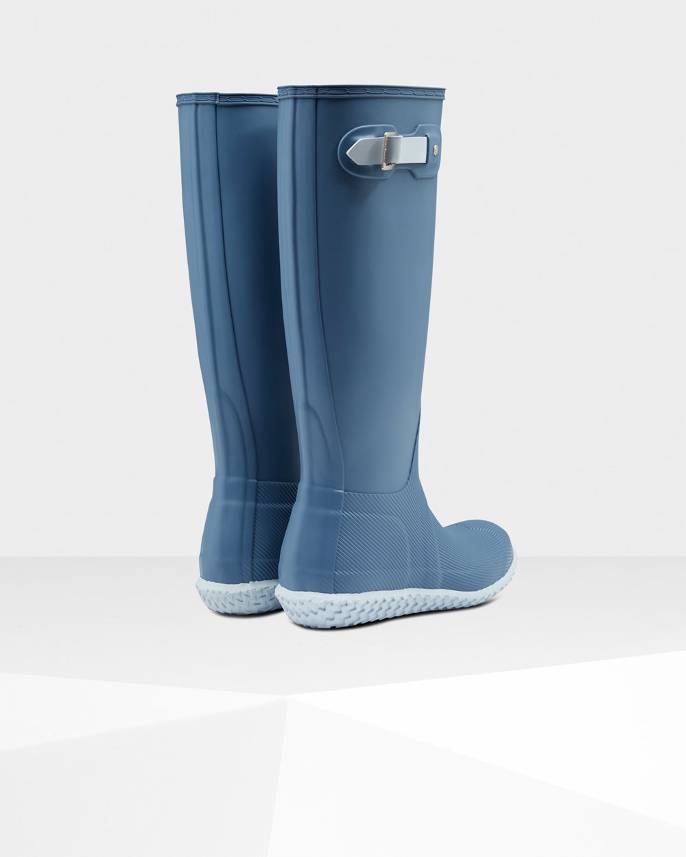 Womens Hunter Tall Rain Boots Blue/Grey - Original Flat Heel Calendar Sole - 1068592-BY